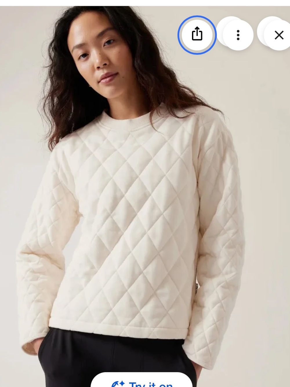 Athleta Ivory Quilted Crewneck Pullover